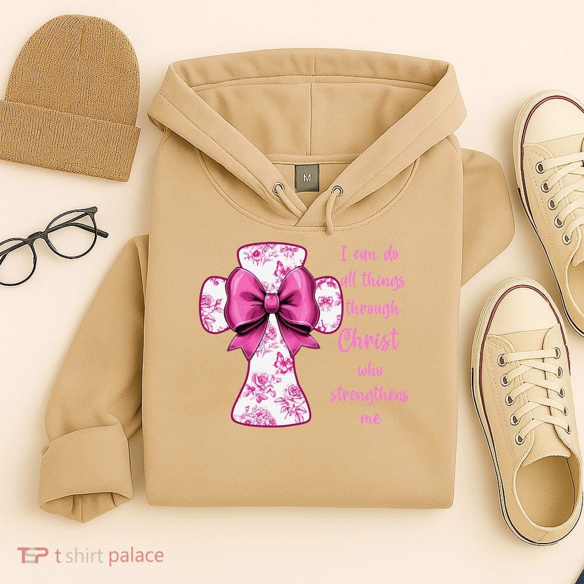 I Can Do All Things Through Christ Toile Cross And Bow Hoodie
