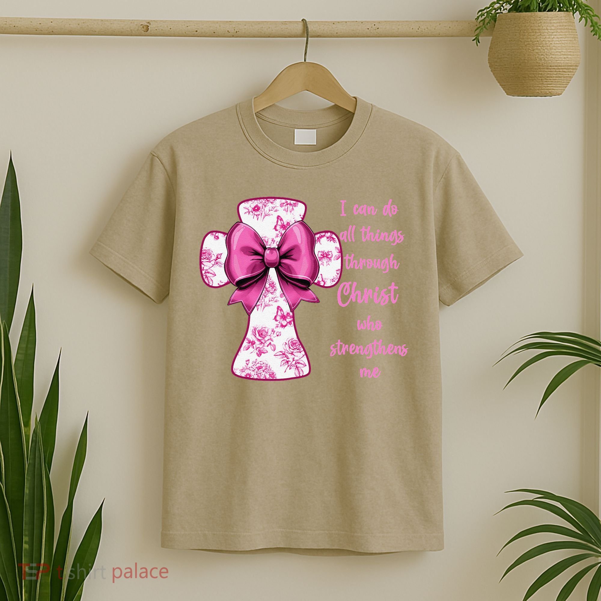 I Can Do All Things Through Christ Toile Cross And Bow T-Shirt
