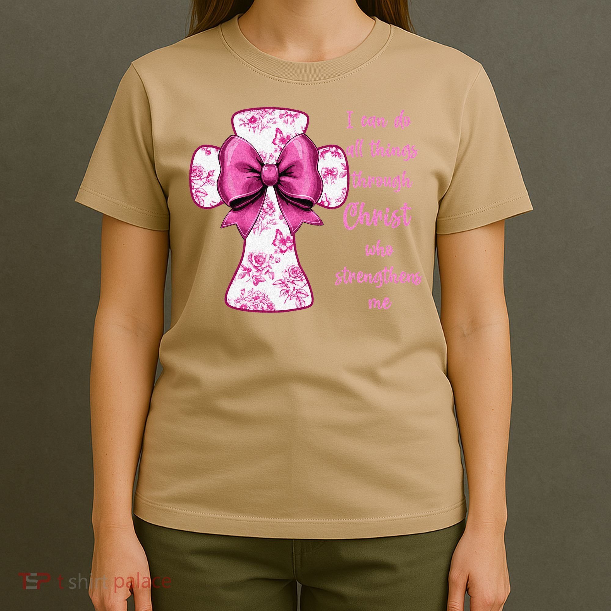 I Can Do All Things Through Christ Toile Cross And Bow T-Shirt