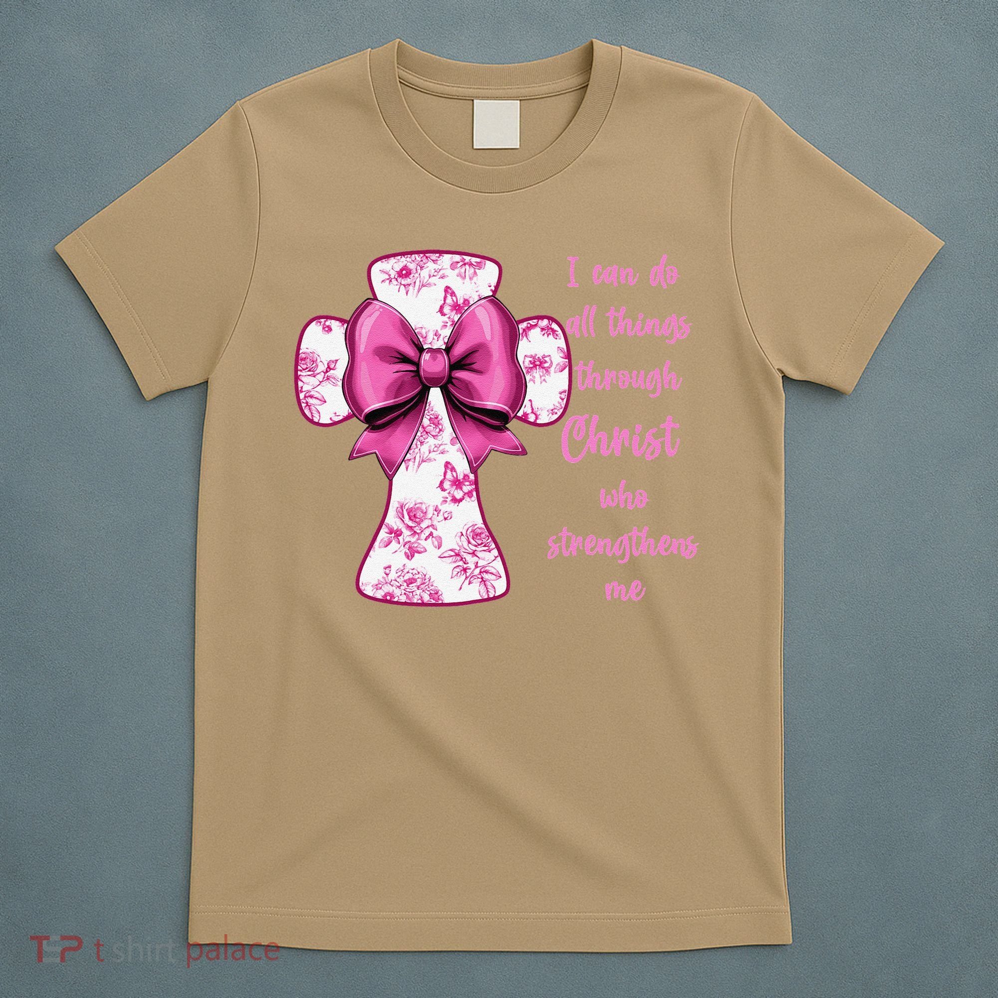 I Can Do All Things Through Christ Toile Cross And Bow T-Shirt