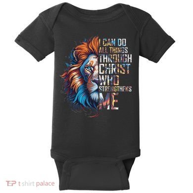 I Can Do All Things Through Christ Lion Faith Religious Baby Bodysuit