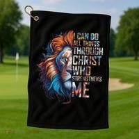 I Can Do All Things Through Christ Lion Faith Religious Golf Towel thumb 1
