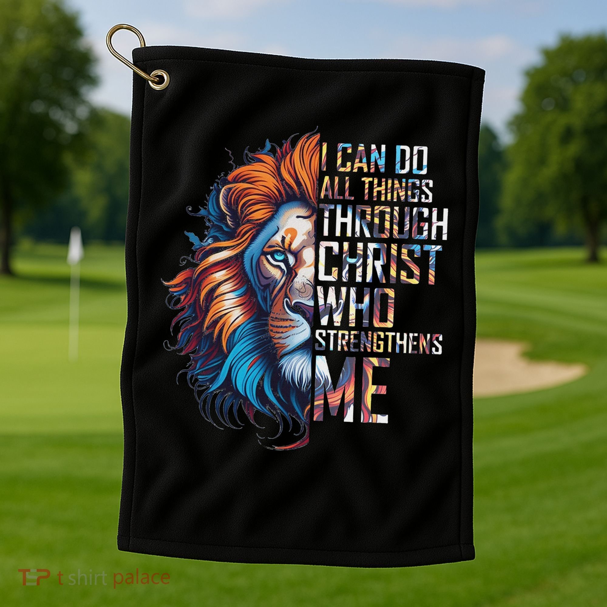 I Can Do All Things Through Christ Lion Faith Religious Golf Towel