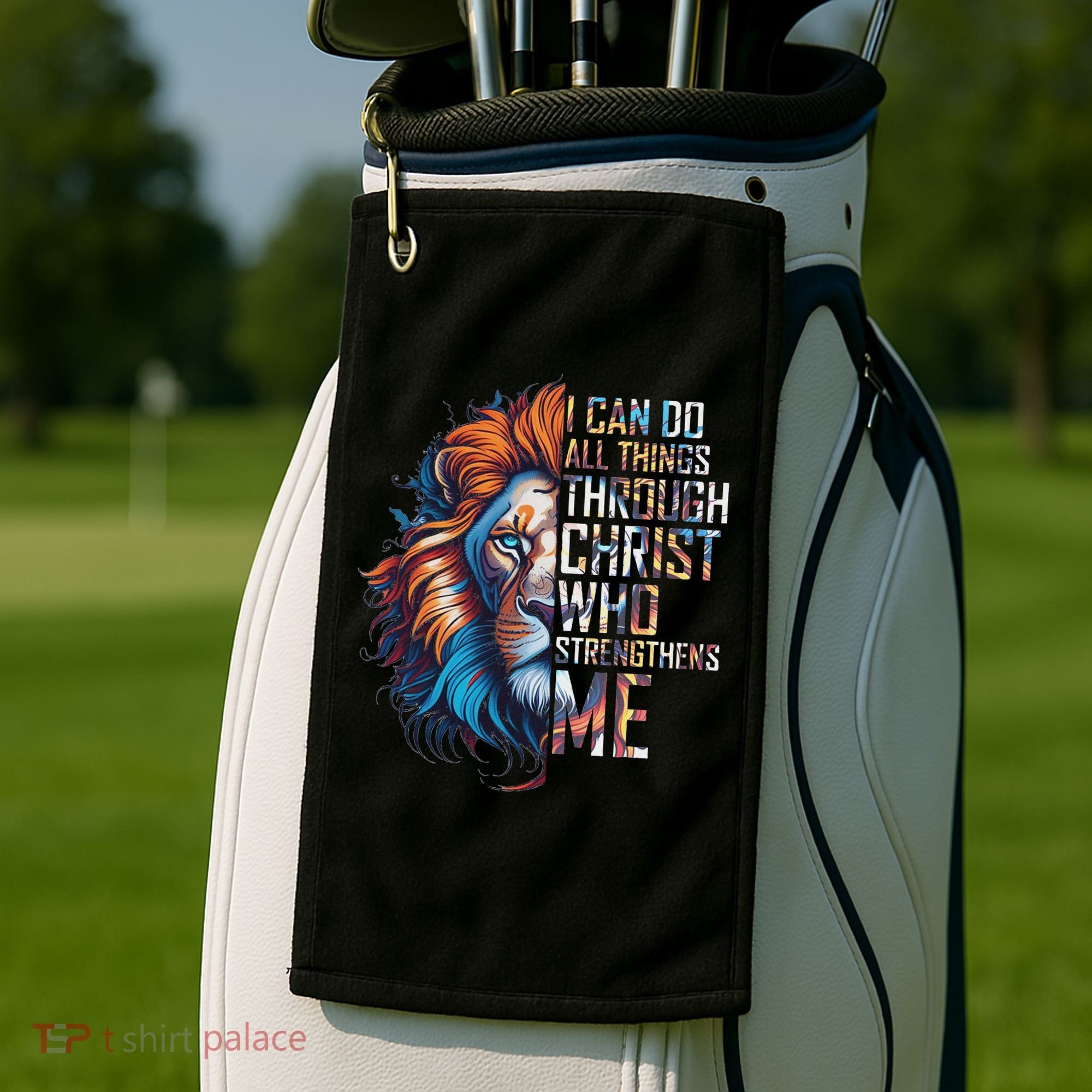 I Can Do All Things Through Christ Lion Faith Religious Golf Towel