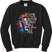 I Can Do All Things Through Christ Lion Faith Religious Kids Sweatshirt thumb 0