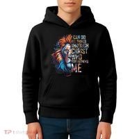 I Can Do All Things Through Christ Lion Faith Religious Kids Hoodie thumb 4