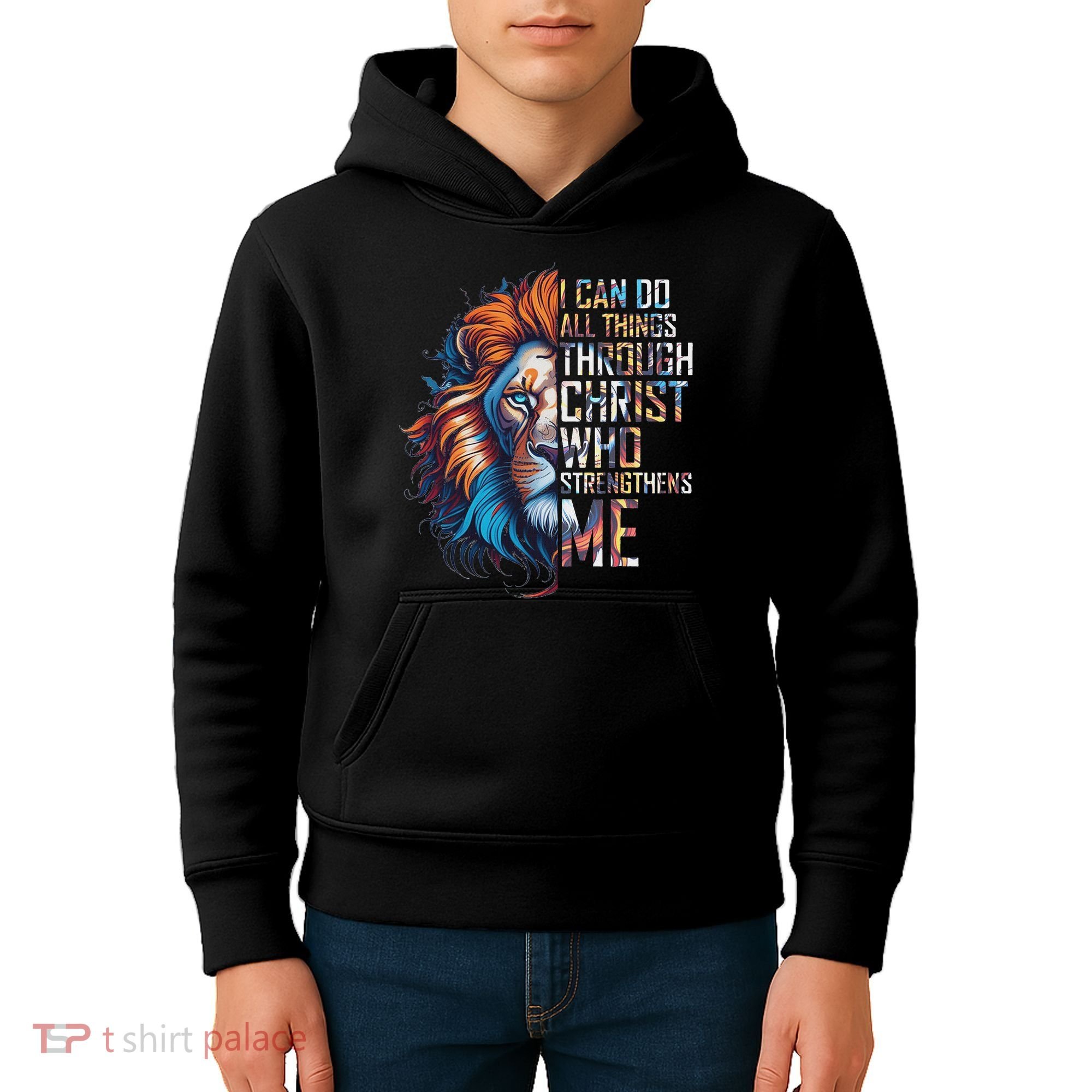 I Can Do All Things Through Christ Lion Faith Religious Kids Hoodie