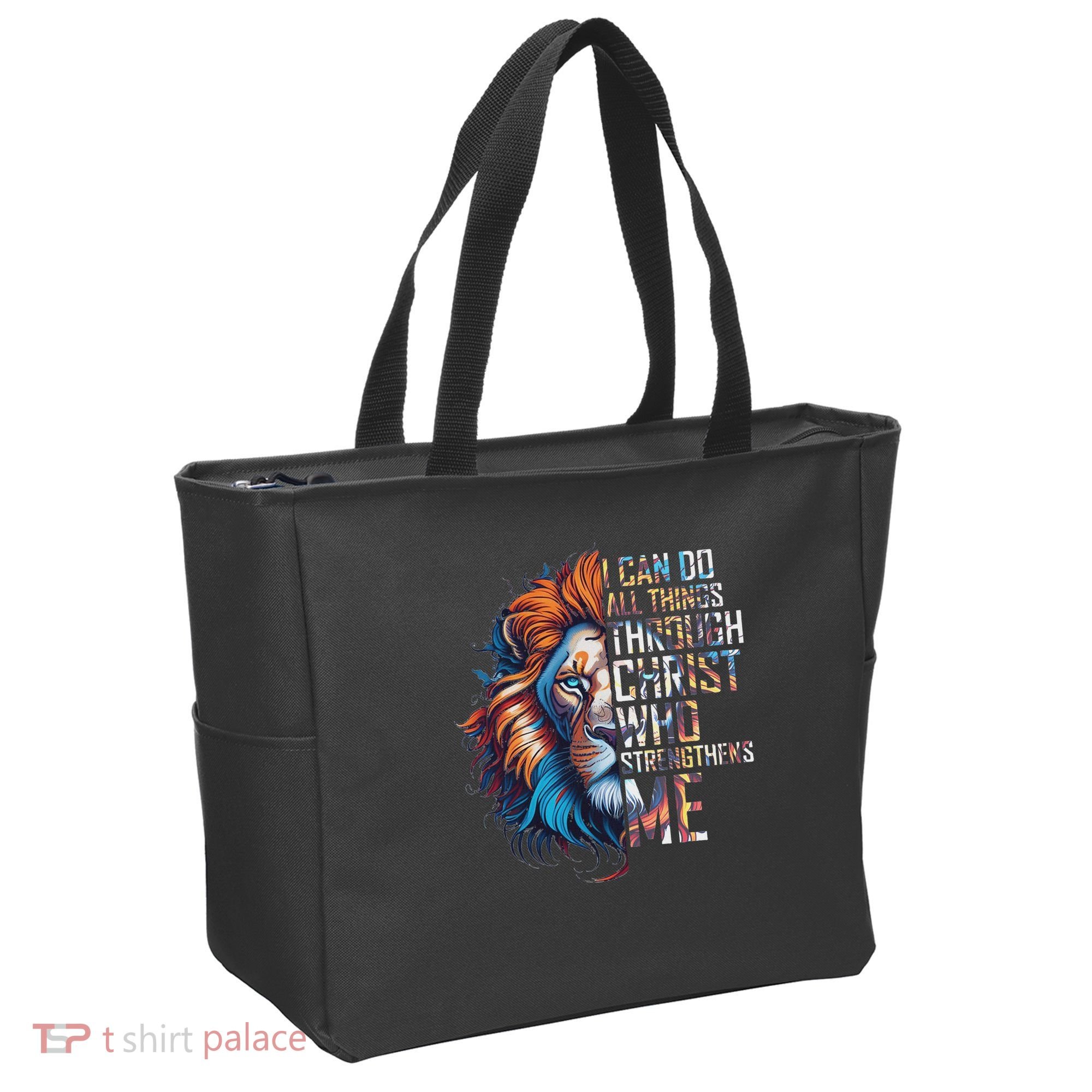 I Can Do All Things Through Christ Lion Faith Religious Tote Bag