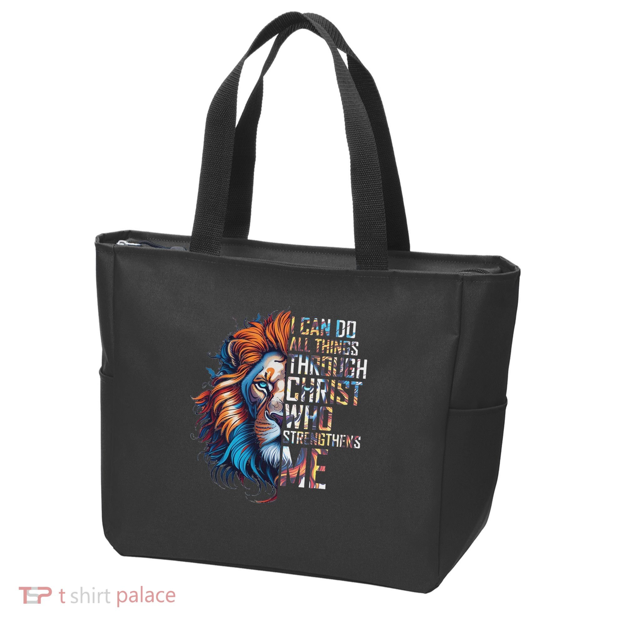 I Can Do All Things Through Christ Lion Faith Religious Tote Bag