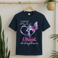 I Can Do All Things Through Christ Butterfly Art Easter Day T-Shirt thumb 2