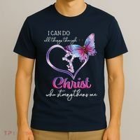 I Can Do All Things Through Christ Butterfly Art Easter Day T-Shirt thumb 3