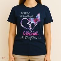 I Can Do All Things Through Christ Butterfly Art Easter Day T-Shirt thumb 4