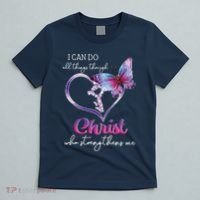 I Can Do All Things Through Christ Butterfly Art Easter Day T-Shirt thumb 5