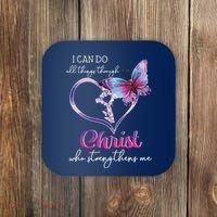 I Can Do All Things Through Christ Butterfly Art Easter Day Coaster thumb 0