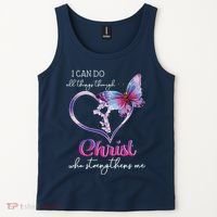 I Can Do All Things Through Christ Butterfly Art Easter Day Tank Top thumb 2