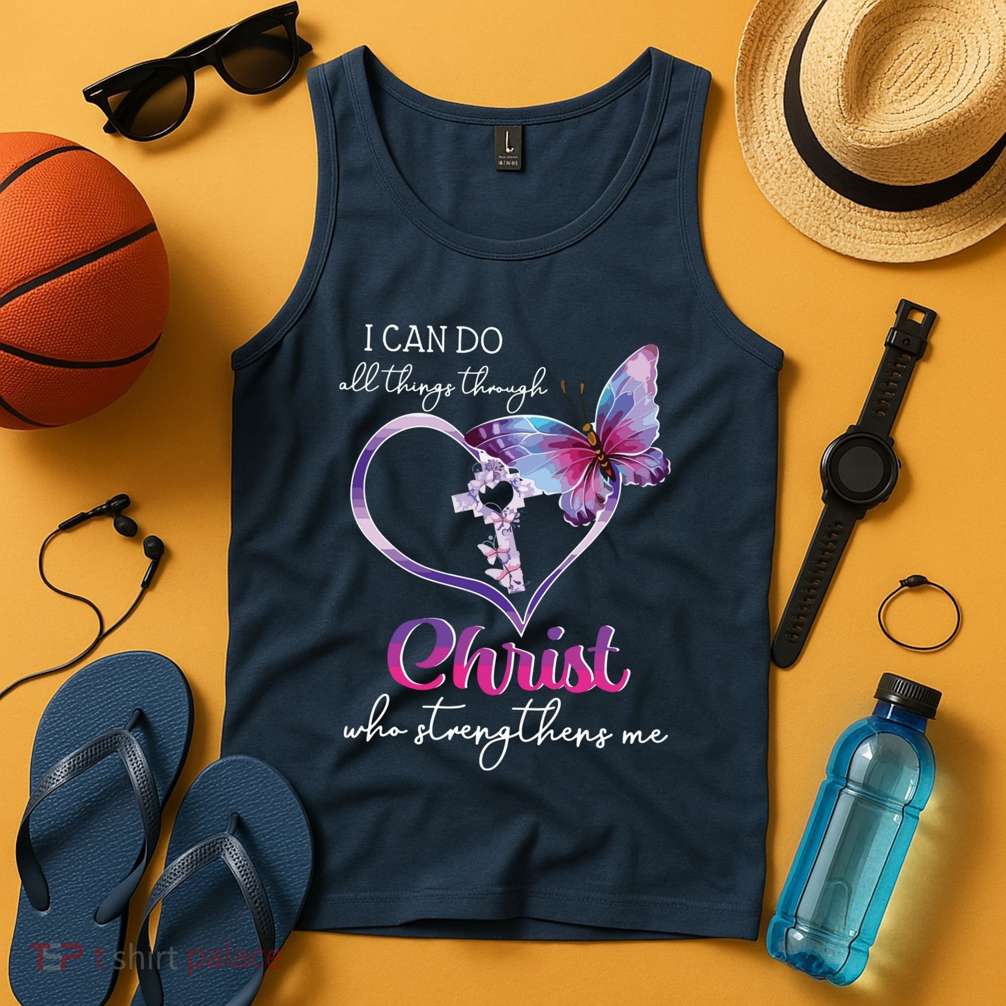 I Can Do All Things Through Christ Butterfly Art Easter Day Tank Top