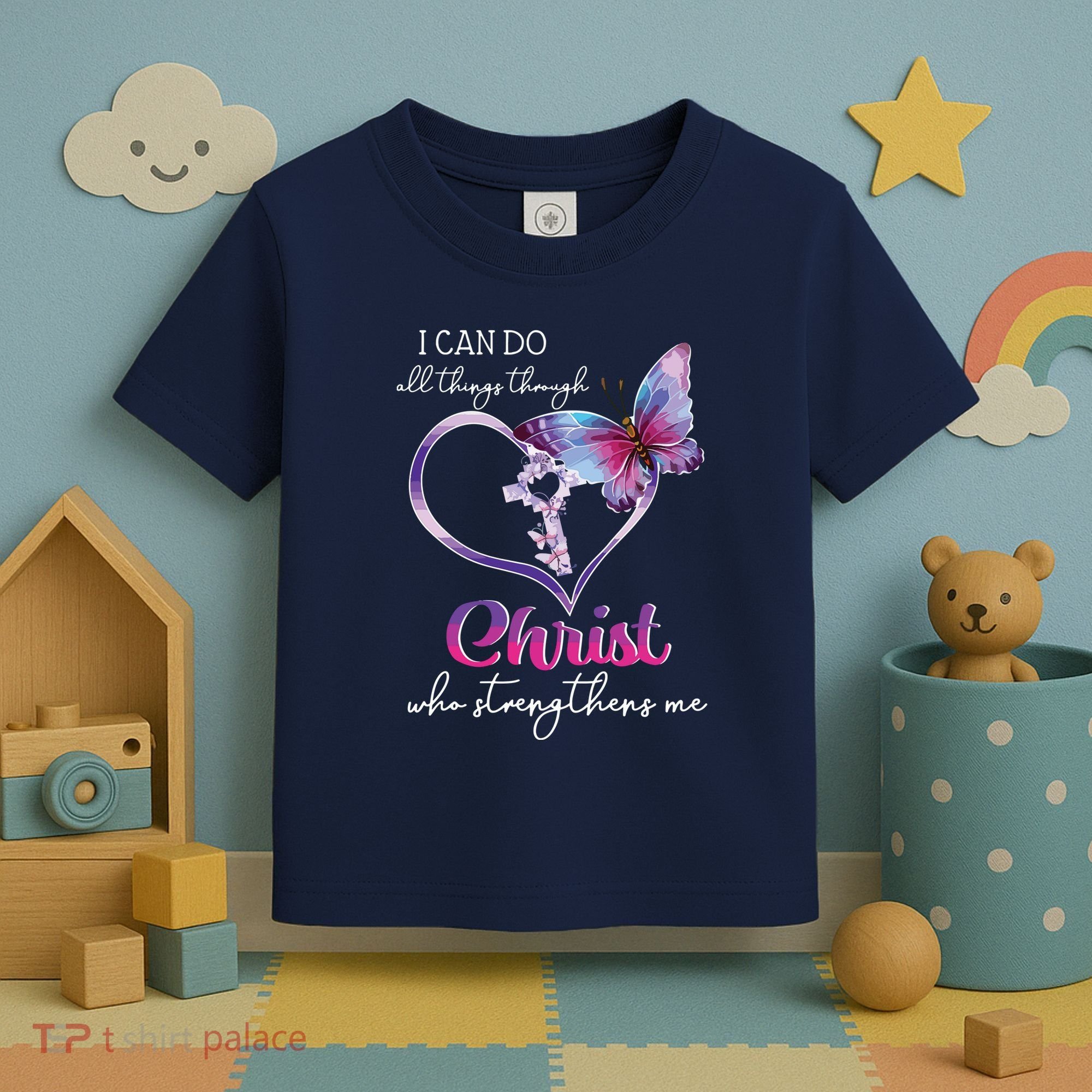 I Can Do All Things Through Christ Butterfly Art Easter Day Toddler T-Shirt
