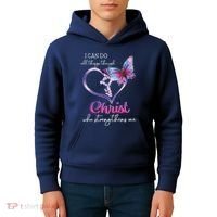 I Can Do All Things Through Christ Butterfly Art Easter Day Kids Hoodie thumb 4