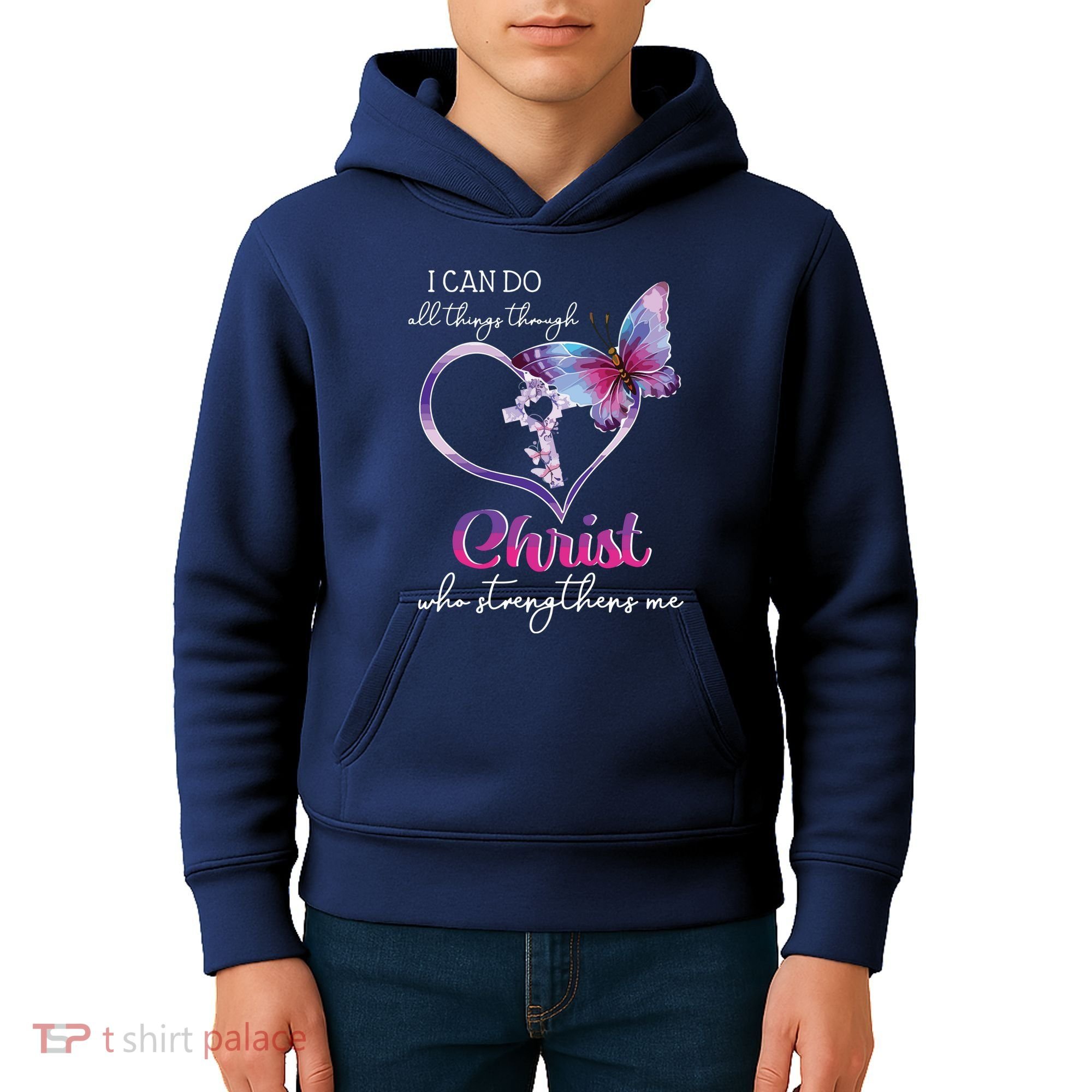 I Can Do All Things Through Christ Butterfly Art Easter Day Kids Hoodie