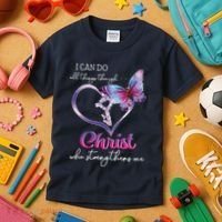 I Can Do All Things Through Christ Butterfly Art Easter Day Kids T-Shirt thumb 3