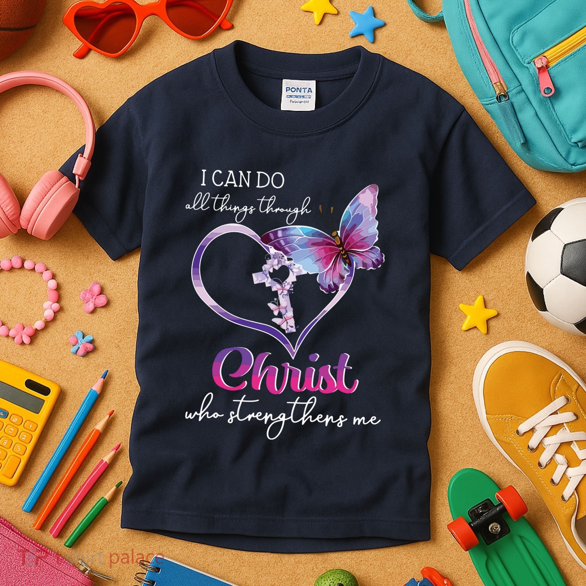 I Can Do All Things Through Christ Butterfly Art Easter Day Kids T-Shirt