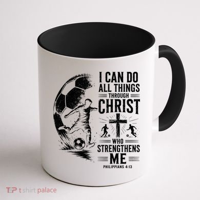 I Can Do All Things Through Christ Soccer Jesus Christian Coffee Mug back