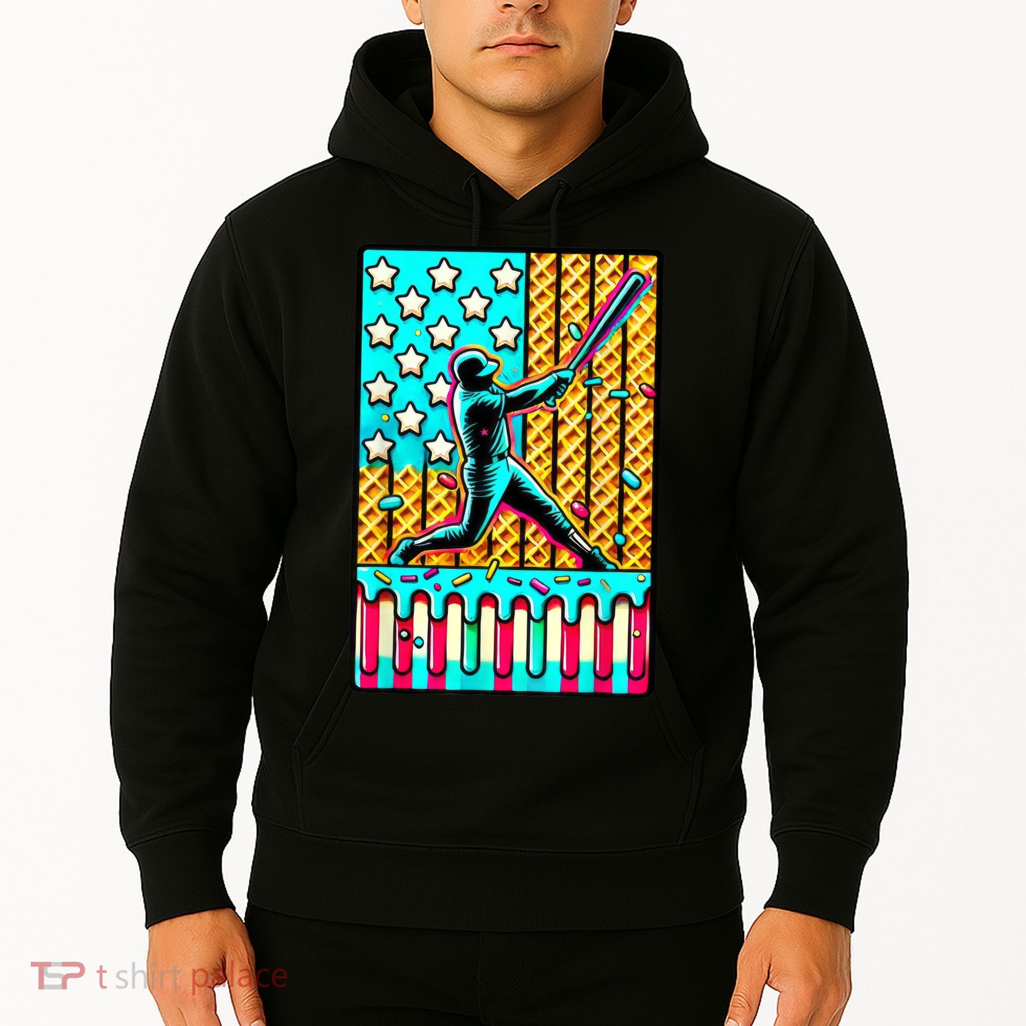 Ice Cream Drip Baseball Stuff Drip For American Flag Hoodie