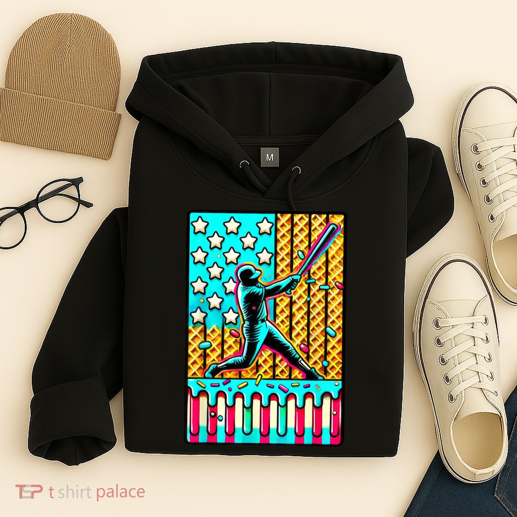 Ice Cream Drip Baseball Stuff Drip For American Flag Hoodie