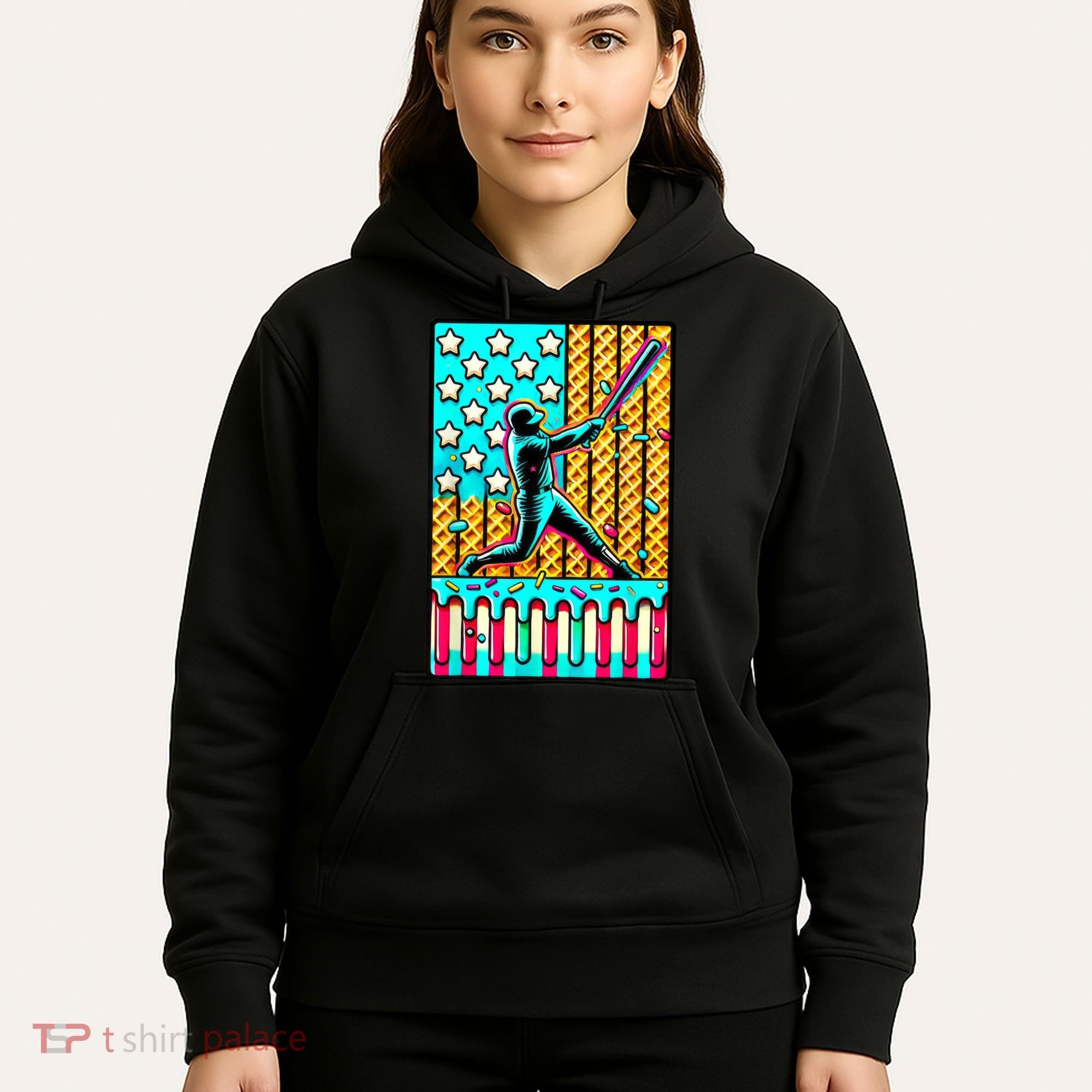 Ice Cream Drip Baseball Stuff Drip For American Flag Hoodie