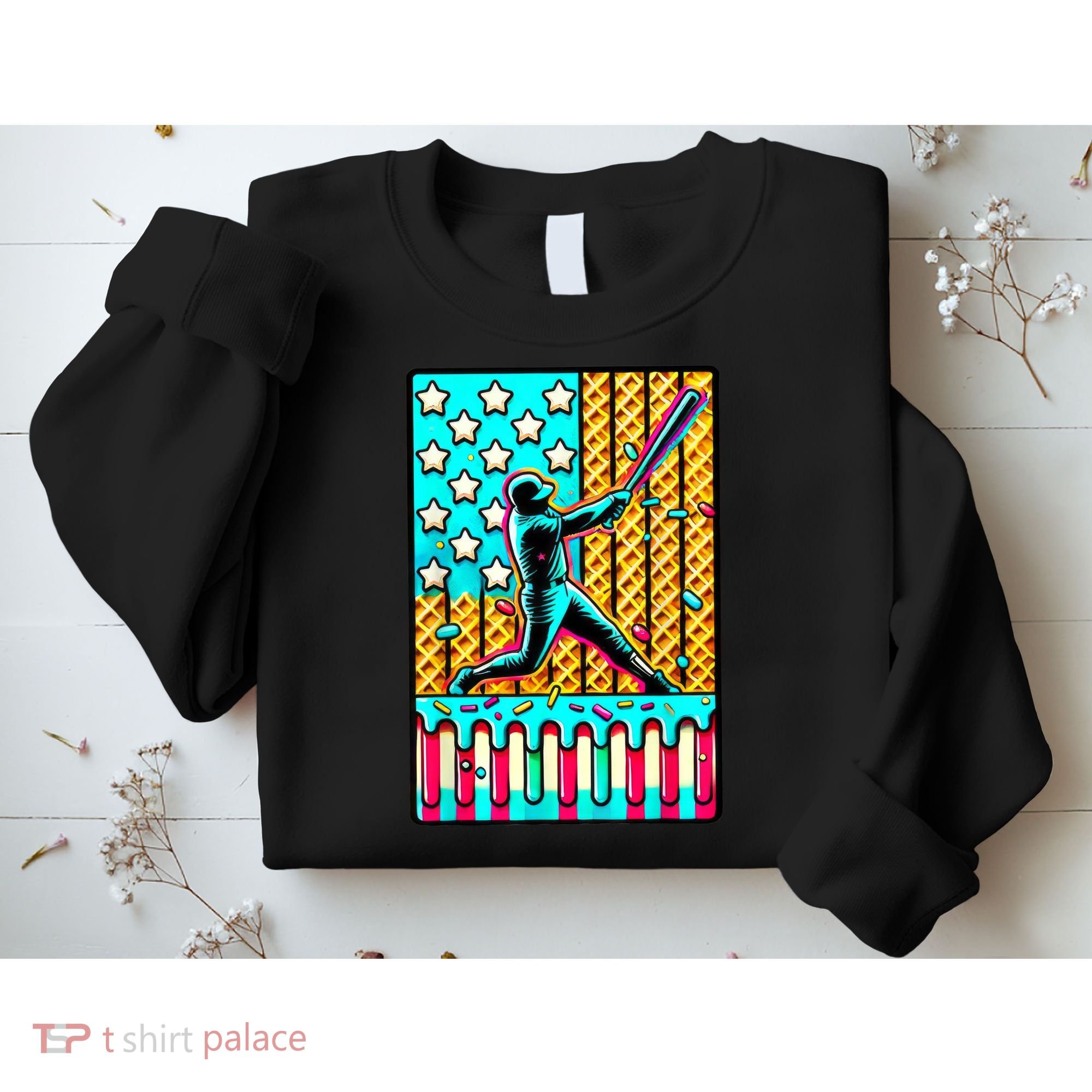 Ice Cream Drip Baseball Stuff Drip For American Flag Sweatshirt