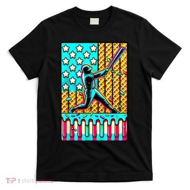 Ice Cream Drip Baseball Stuff Drip For American Flag T-Shirt