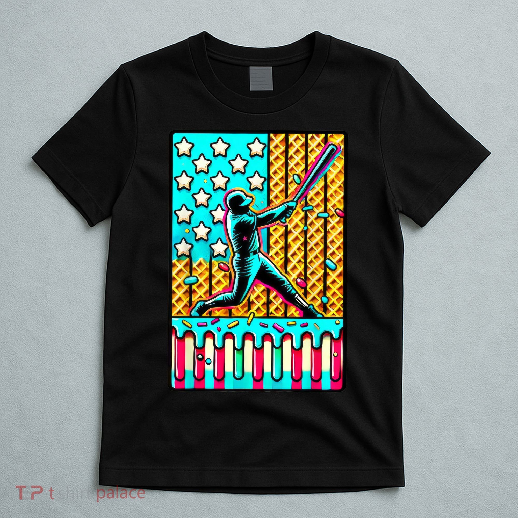 Ice Cream Drip Baseball Stuff Drip For American Flag T-Shirt