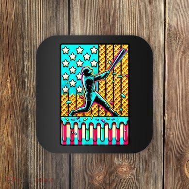 Ice Cream Drip Baseball Stuff Drip For American Flag Coaster