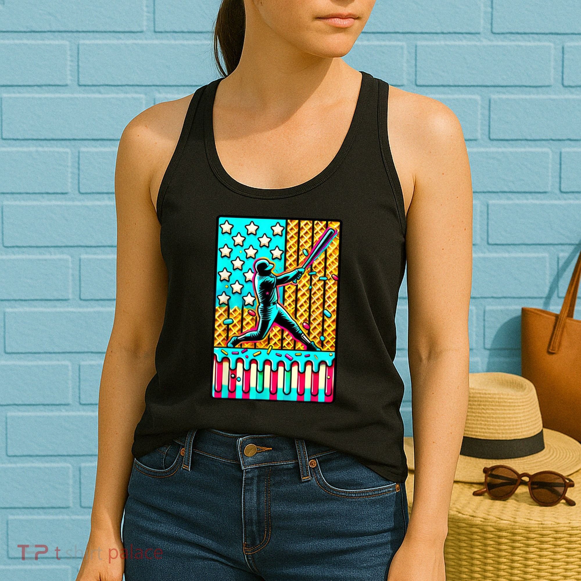 Ice Cream Drip Baseball Stuff Drip For American Flag Women's Tank Top