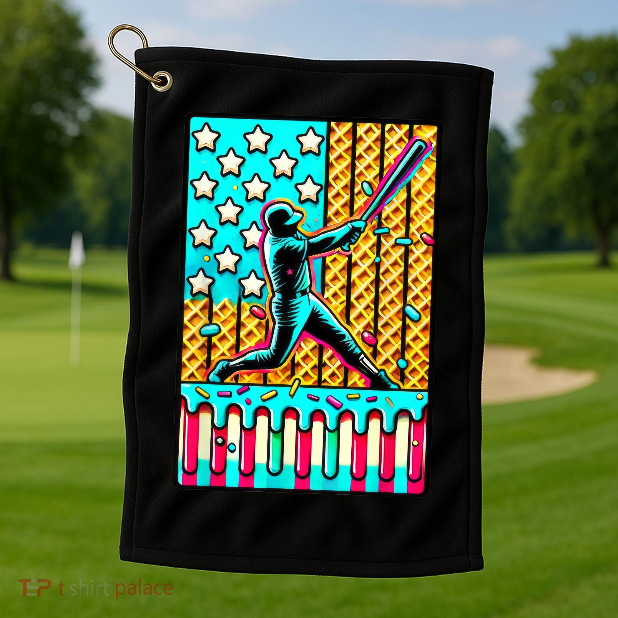 Ice Cream Drip Baseball Stuff Drip For American Flag Golf Towel