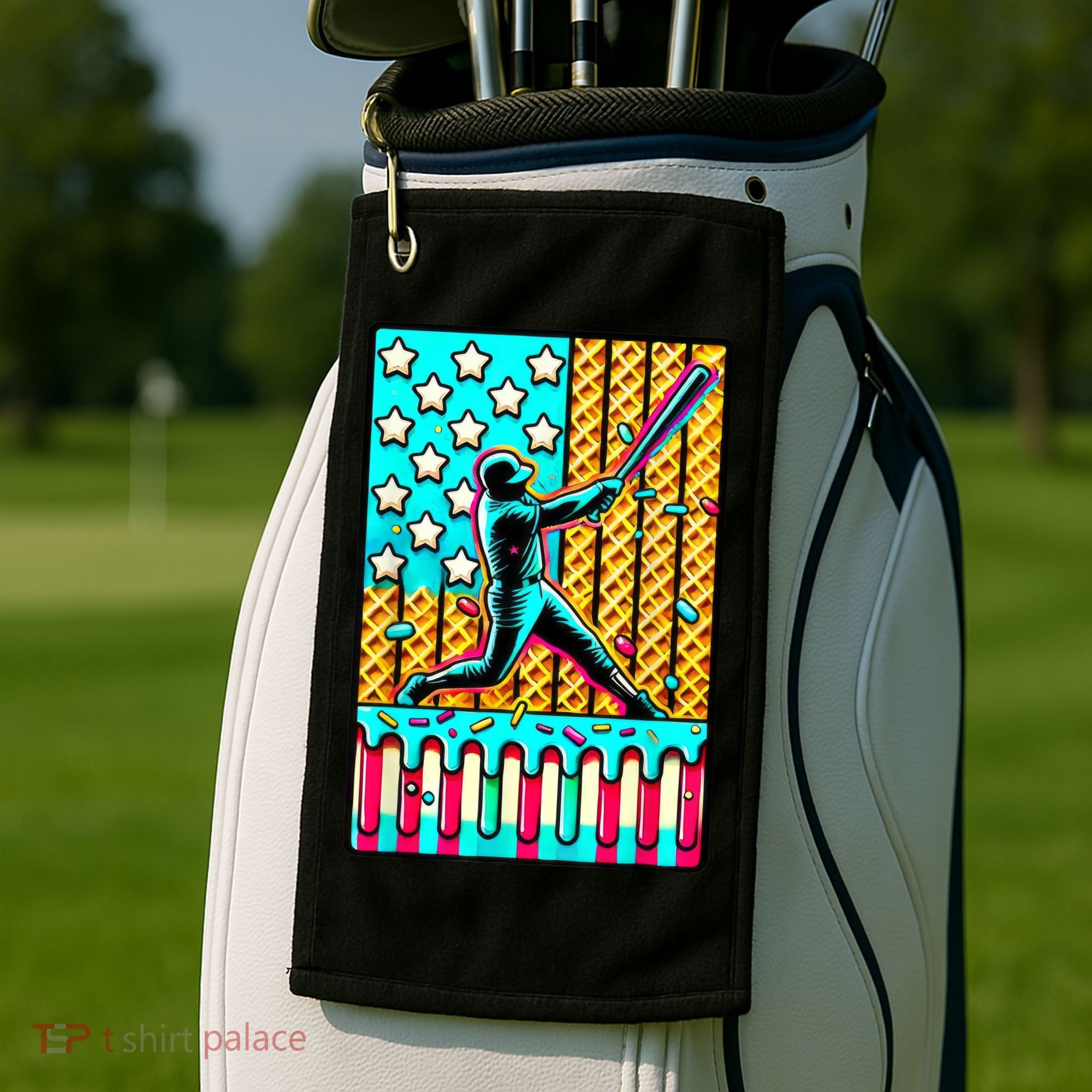 Ice Cream Drip Baseball Stuff Drip For American Flag Golf Towel