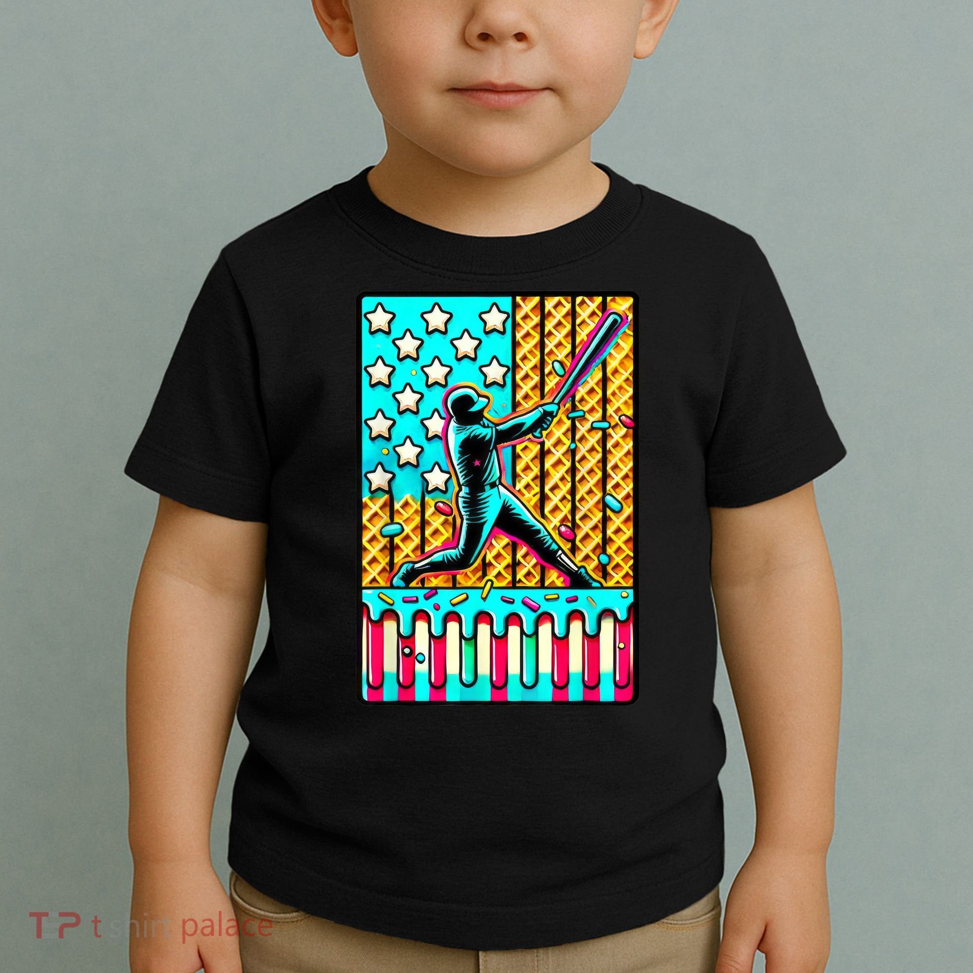 Ice Cream Drip Baseball Stuff Drip For American Flag Toddler T-Shirt
