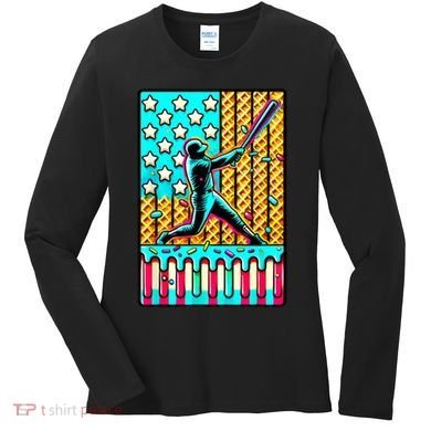 Ice Cream Drip Baseball Stuff Drip For American Flag Women's Long Sleeve Shirt