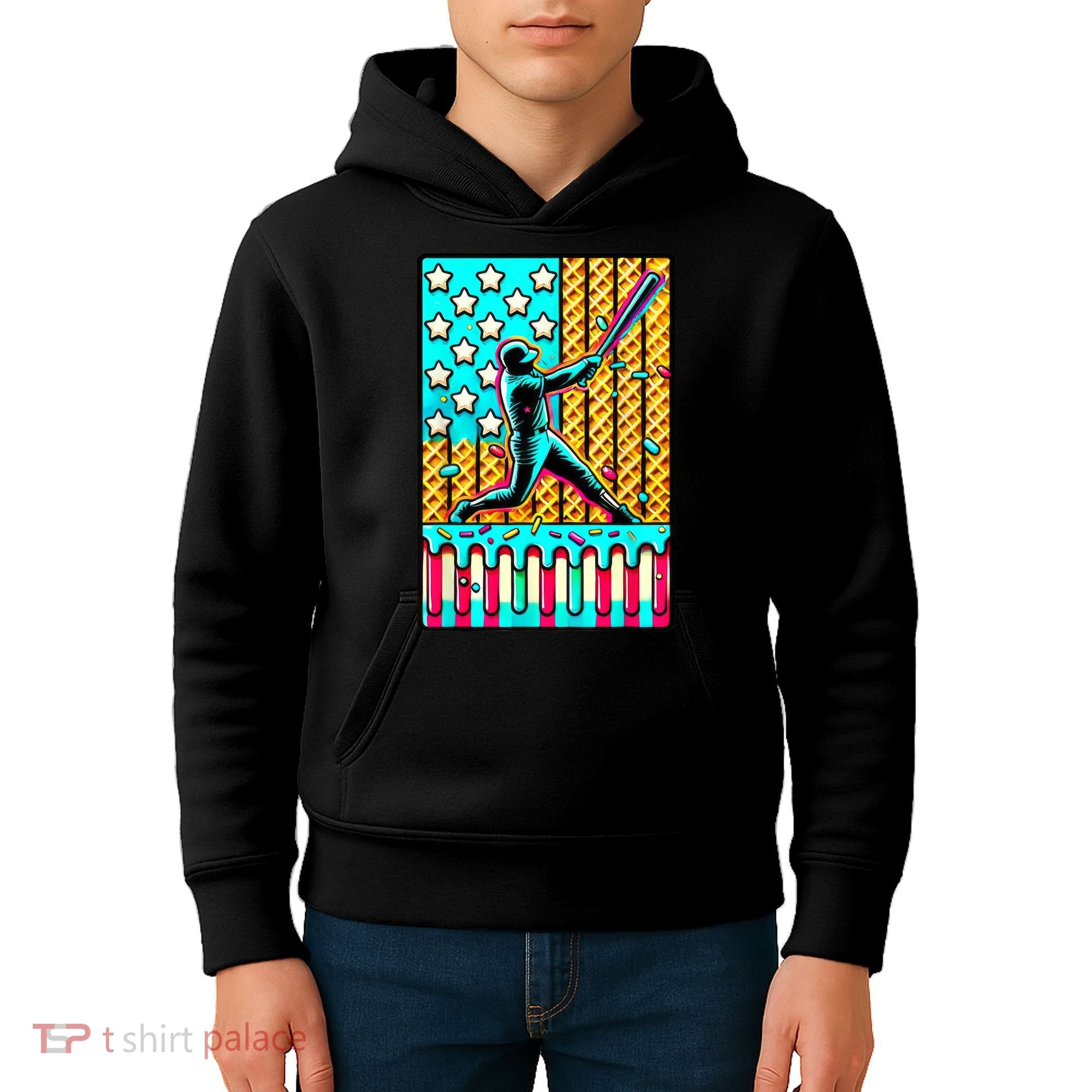 Ice Cream Drip Baseball Stuff Drip For American Flag Kids Hoodie
