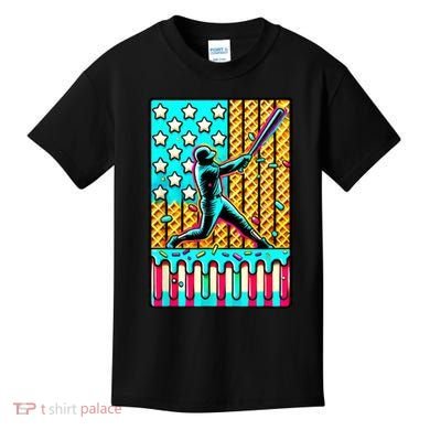 Ice Cream Drip Baseball Stuff Drip For American Flag Kids T-Shirt