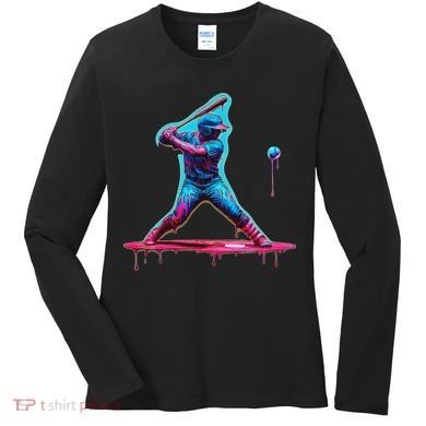 Ice Cream Drip Baseball Bat Baseball Player Women's Long Sleeve Shirt