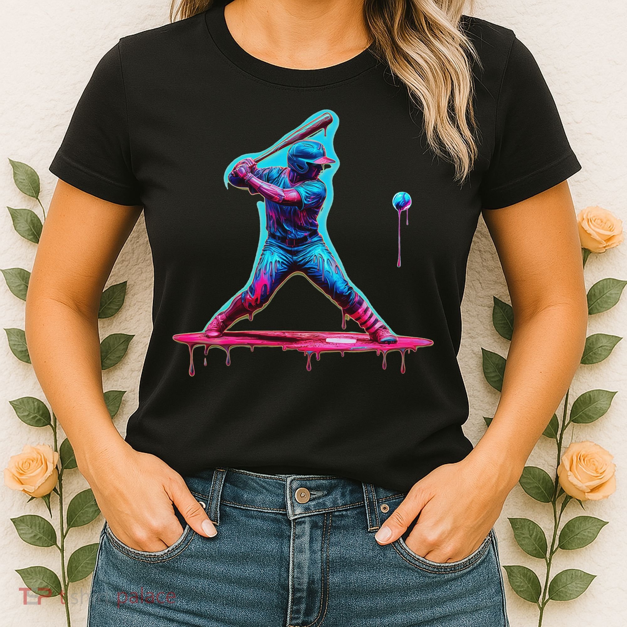 Ice Cream Drip Baseball Bat Baseball Player Women's T-Shirt