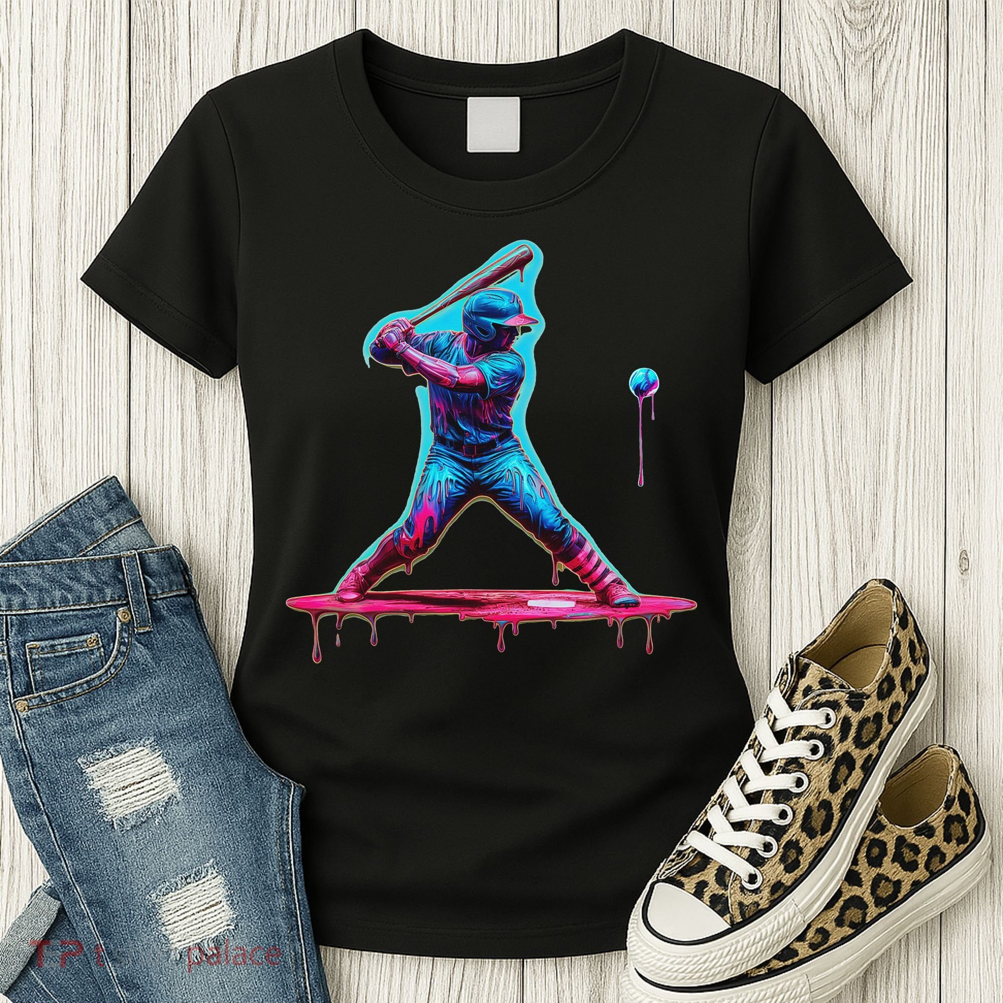 Ice Cream Drip Baseball Bat Baseball Player Women's T-Shirt