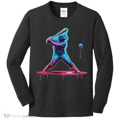 Ice Cream Drip Baseball Bat Baseball Player Kids Long Sleeve Shirt
