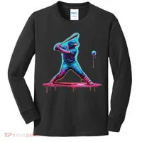 Ice Cream Drip Baseball Bat Baseball Player Kids Long Sleeve Shirt thumb 0