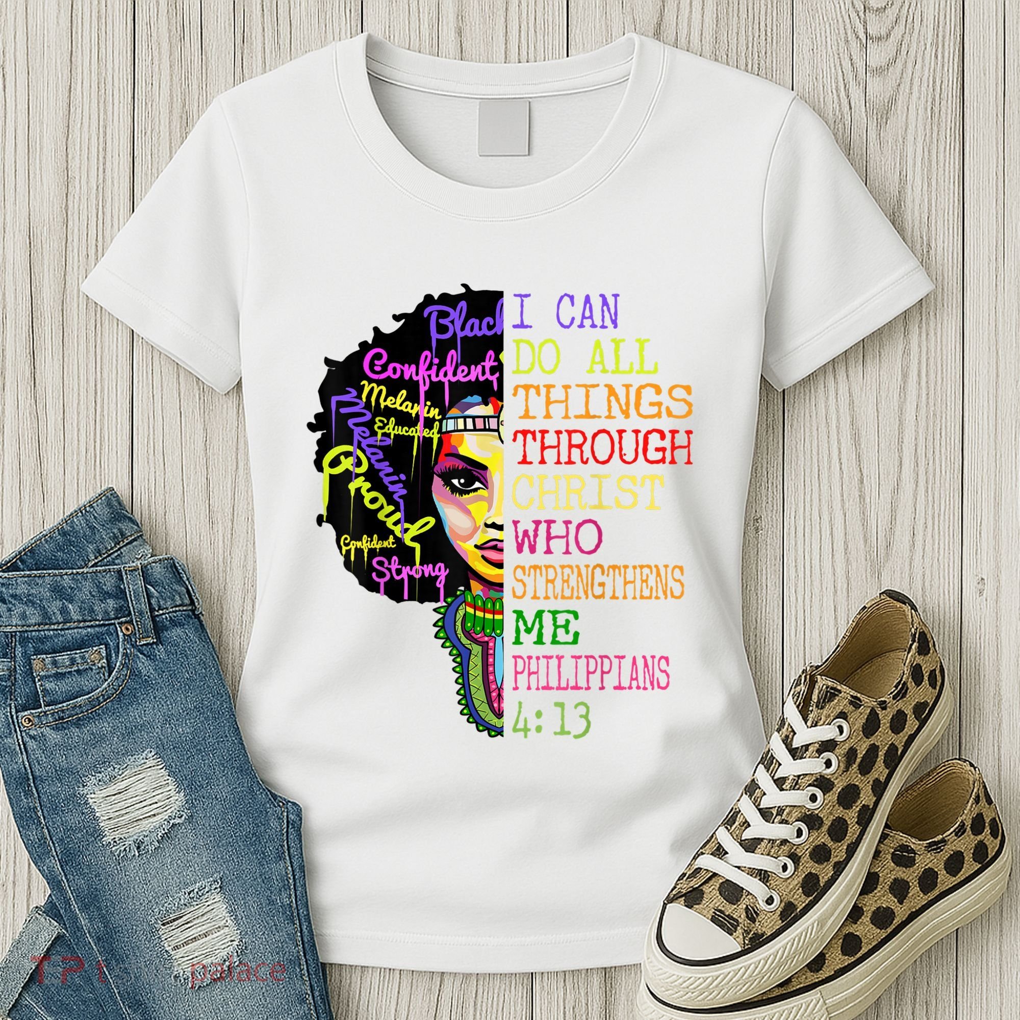 I Can Do All Through Christ Black Woman Faith Women's T-Shirt