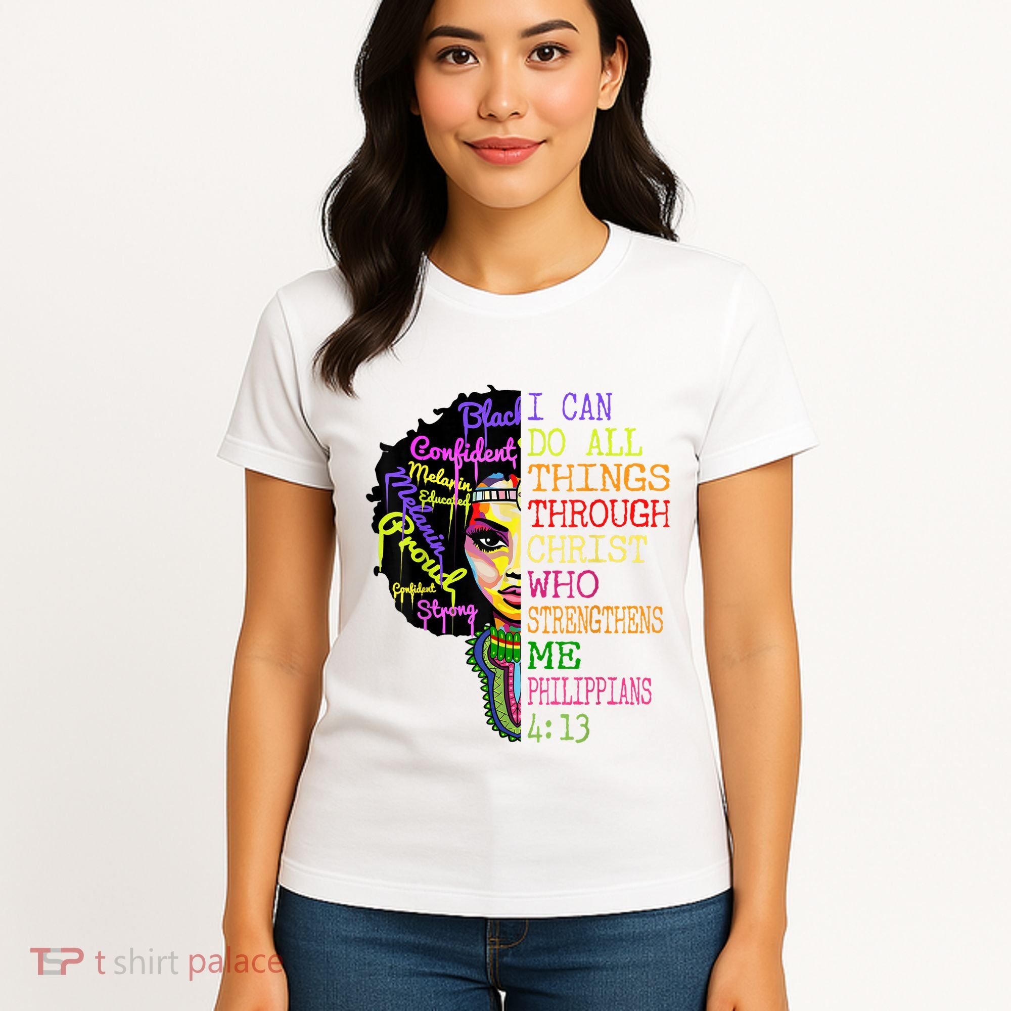 I Can Do All Through Christ Black Woman Faith Women's T-Shirt