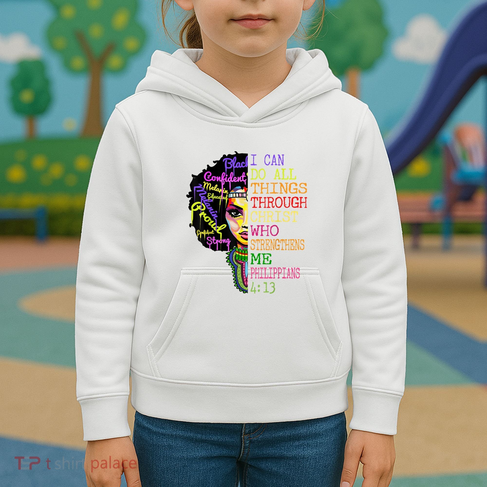 I Can Do All Through Christ Black Woman Faith Kids Hoodie