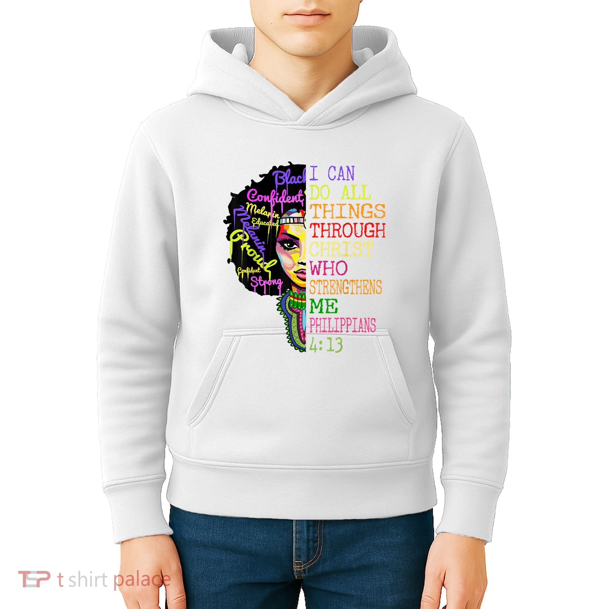 I Can Do All Through Christ Black Woman Faith Kids Hoodie