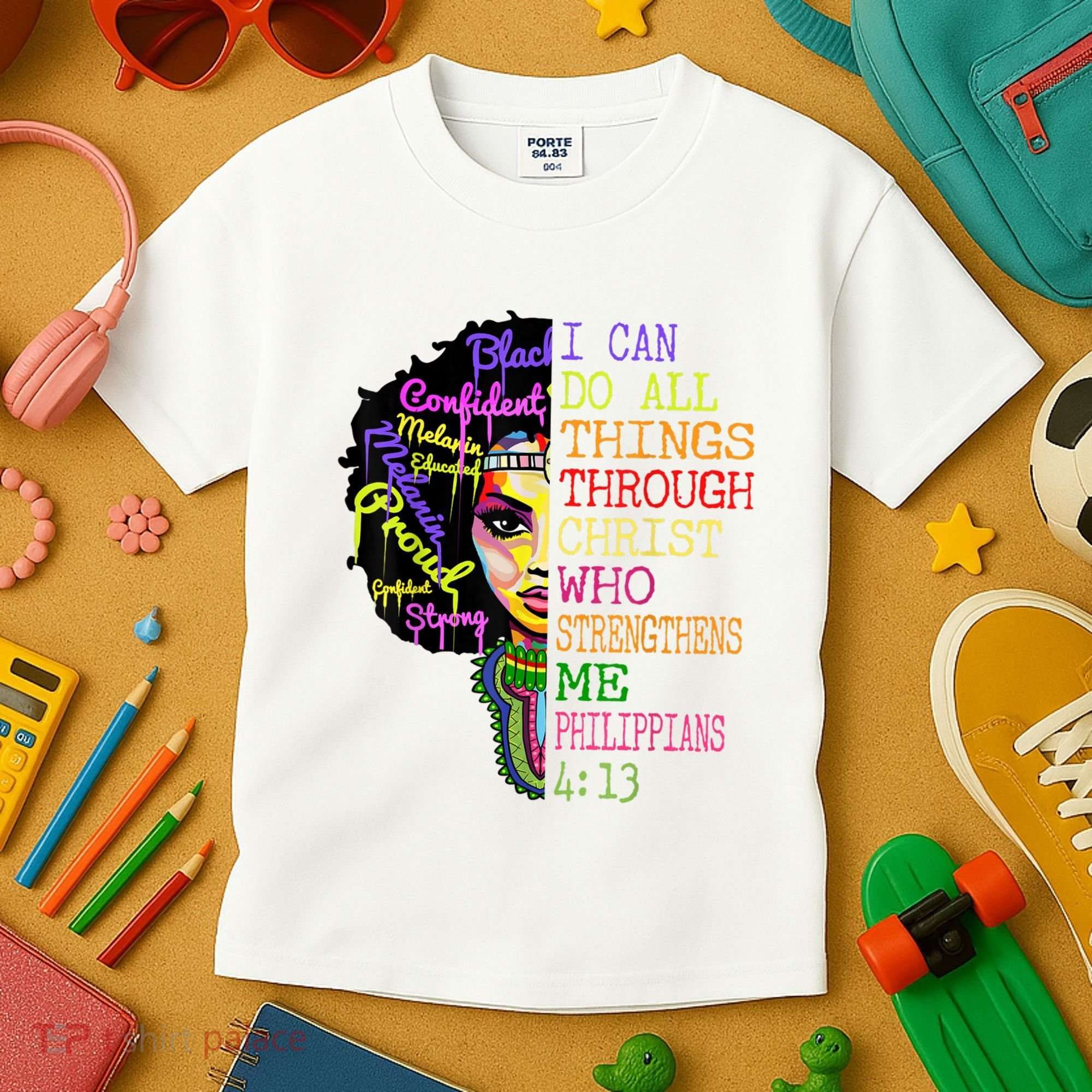 I Can Do All Through Christ Black Woman Faith Kids T-Shirt